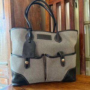 Dooney & Bourke Canvas Tote Black White Vacchetta Leather Trim